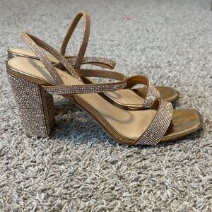 Maripe Glittering Rose Gold Tan Strappy Heels